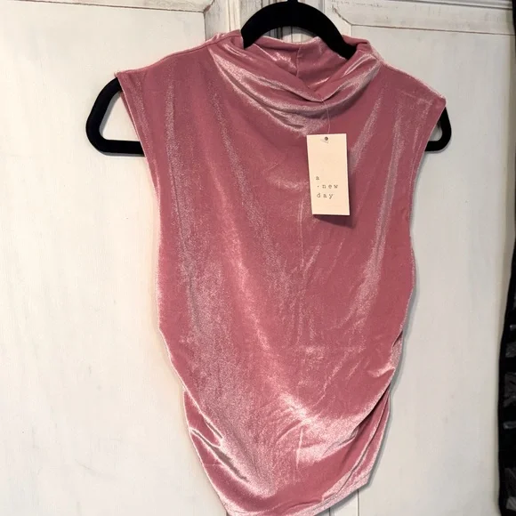 A NEW DAY ~ Womens Ruched Tank Top - Mauve ~ all sizes Mock turtleneck - Picture 3 of 4